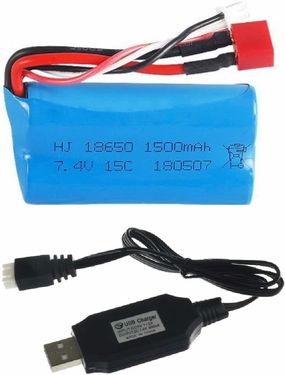 Battery and Charger Set for Feiyue FY01 FY02 FY03 FY03H FY04 FY05 RC Cars 7.4V 1500mAh