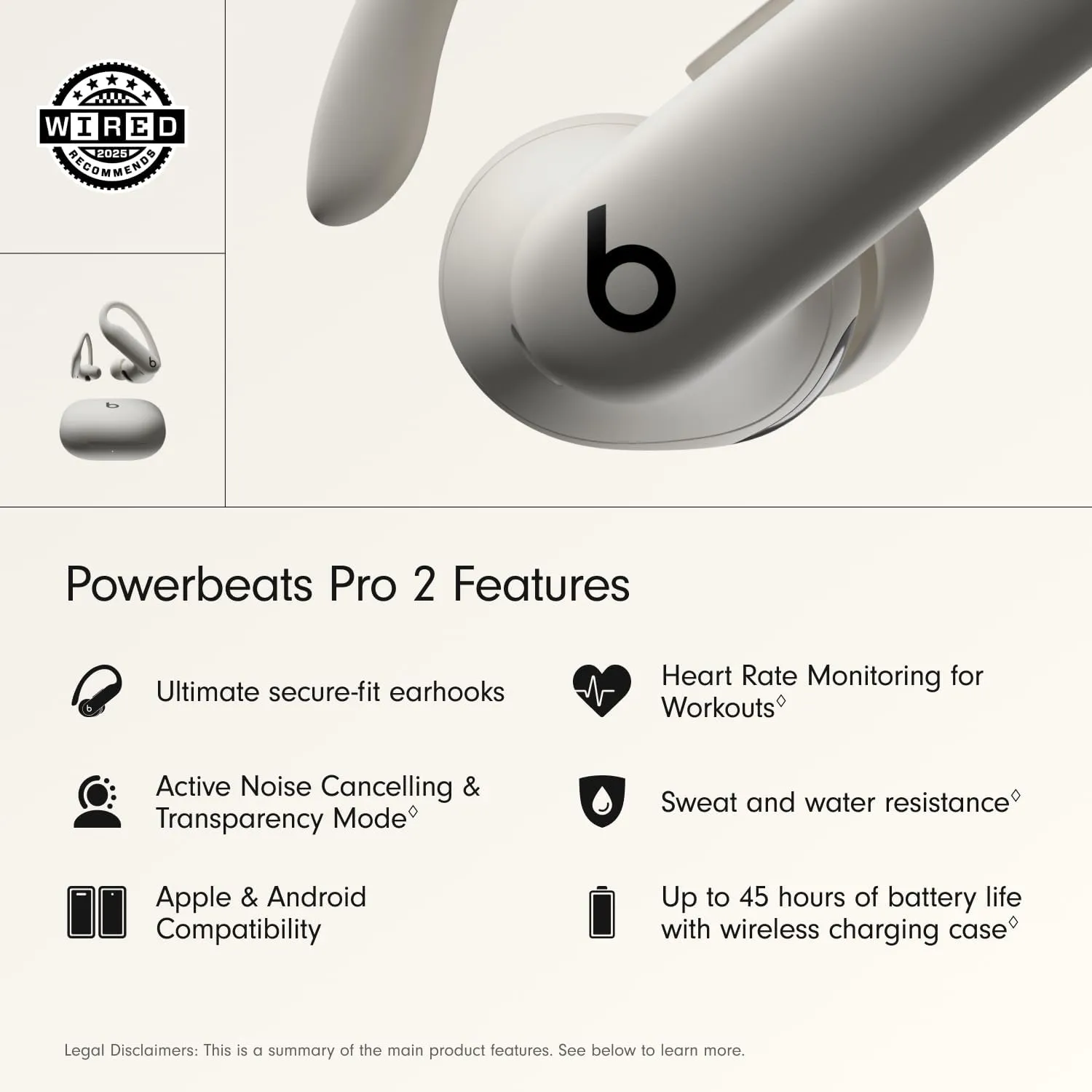Beats Powerbeats Pro 2 Wireless Bluetooth Earbuds - Noise Cancelling, Heart Rate Monitor, IPX4, Up to 45H Battery & Charging Case, Works with Apple & Android - Quick Sand