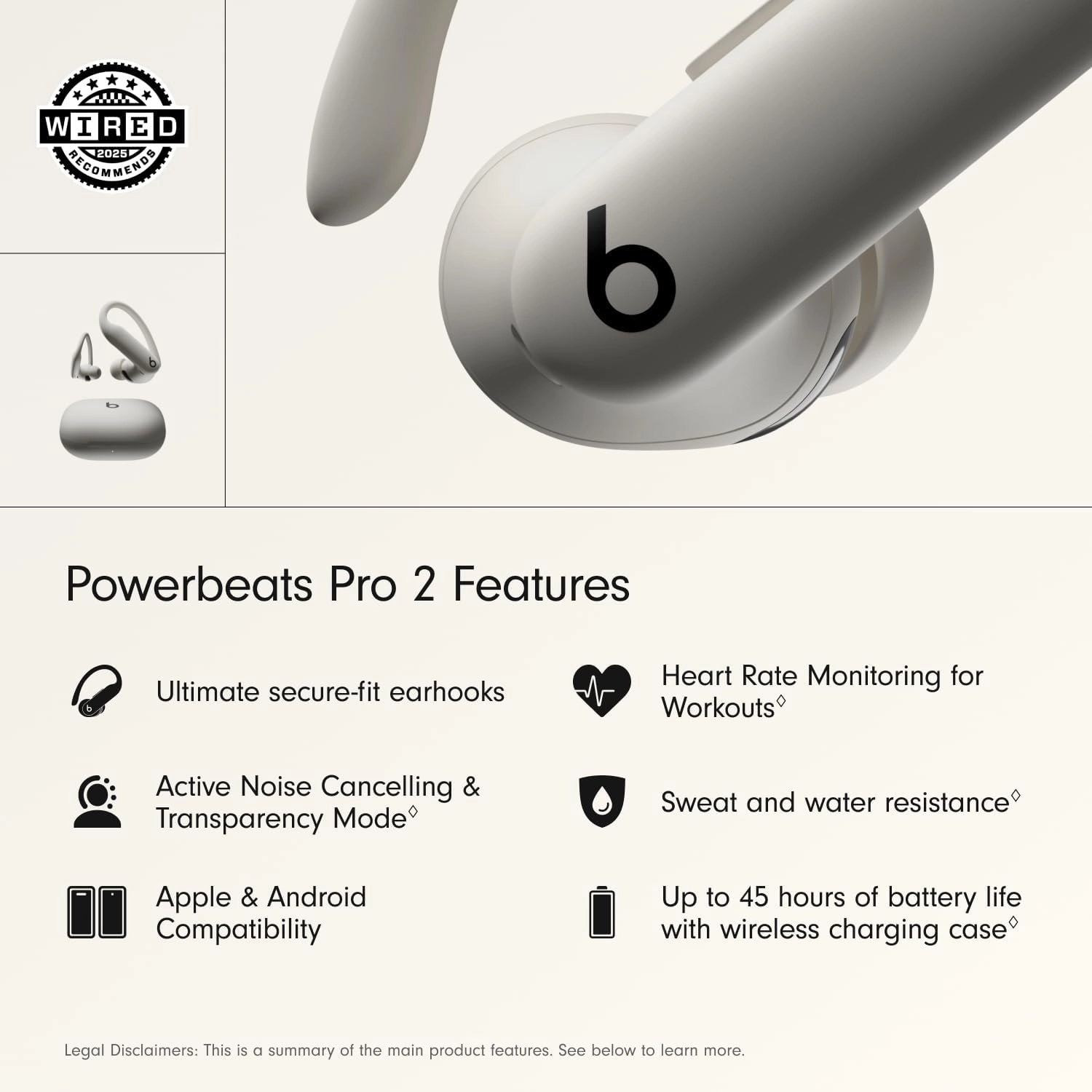 Beats Powerbeats Pro 2 Wireless Bluetooth Earbuds - Noise Cancelling, Heart Rate Monitor, IPX4, Up to 45H Battery & Charging Case, Works with Apple & Android - Quick Sand