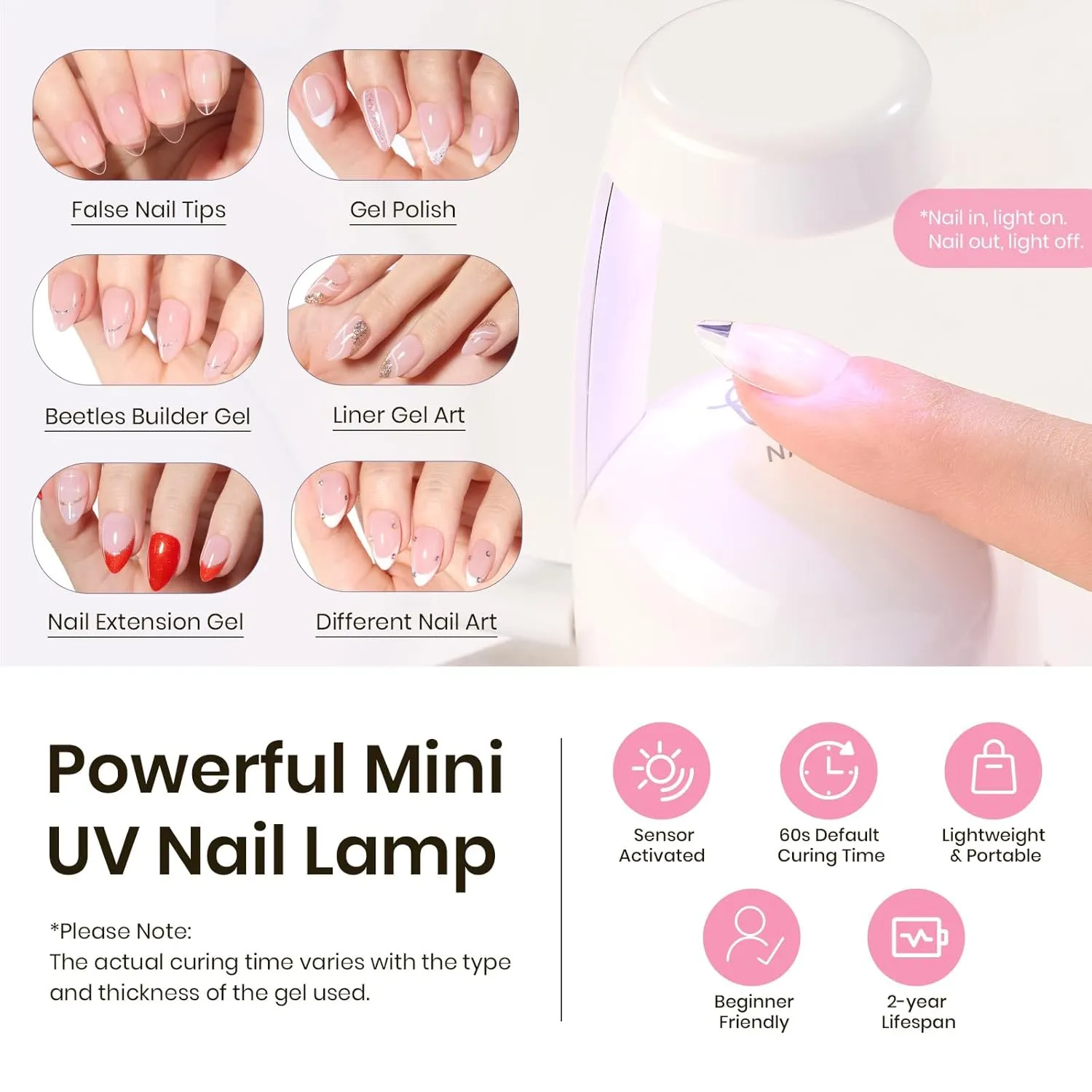Beetles Tipex Instant Apex Nail Tips Kit, Almond Short 224Pcs 16 Sizes Pre-Building & Pre-Etched Thicker Acrylic Nails False Nail Extension with Tipex Nail Glue Mini Nail Lamp for Flat Nails
