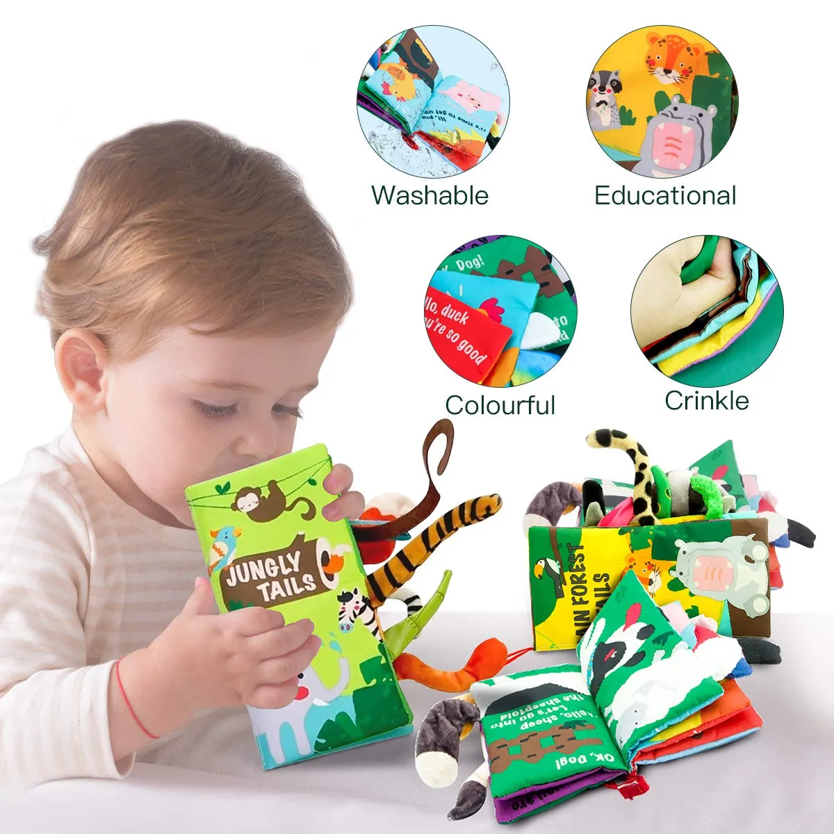 beiens Baby Books Toys, Baby Books 0-6 Months, 3PCS Touch and Feel Cloth Crinkle Soft Books, Toys for 0-3-6-12-18 Months Infant Newborn Baby Boy Girl Shower Gifts Set