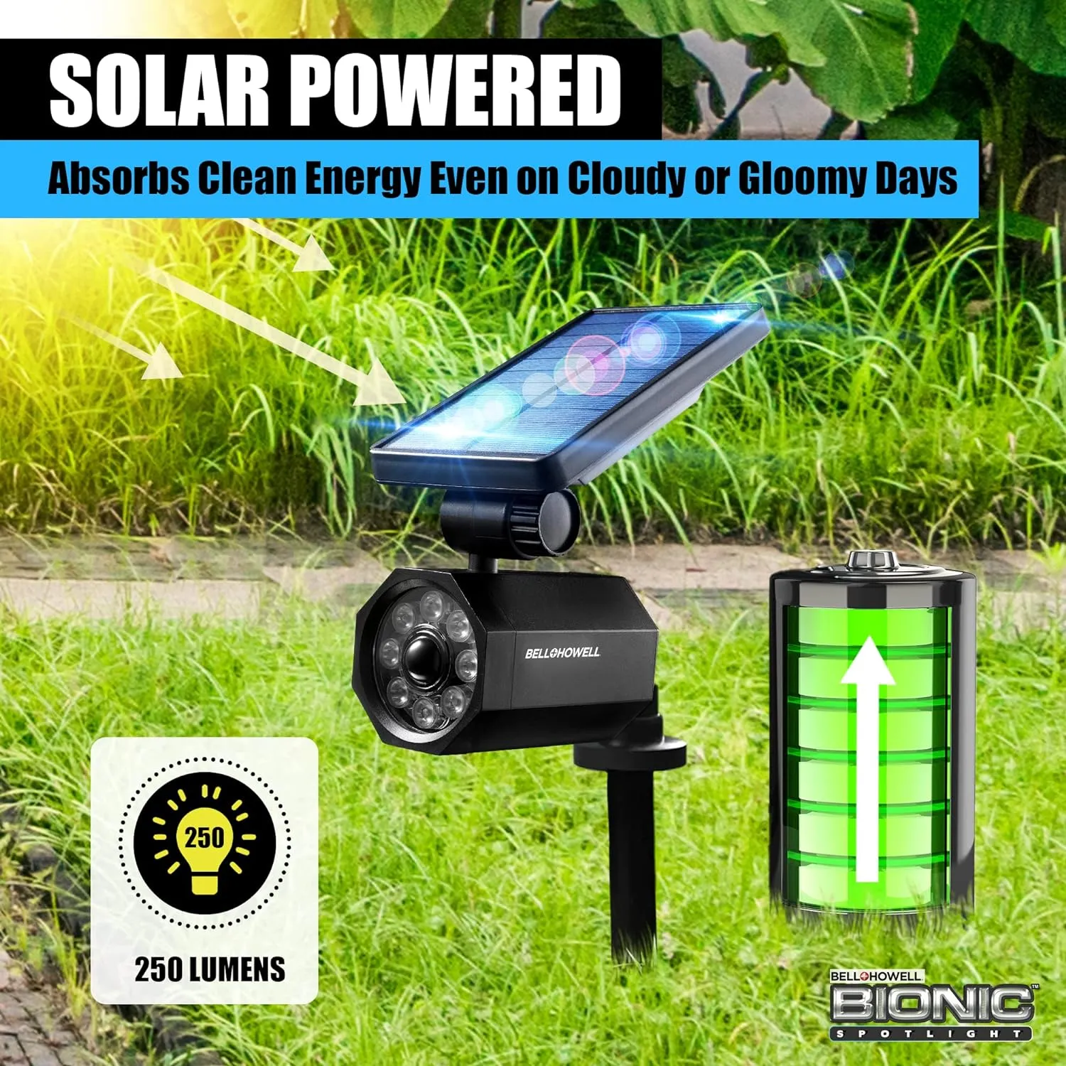 Bell Howell Bionic Spotlight LED Solar Lights Solar-Powered Spot Light with 25 Feet Motion Sensor Outdoor Waterproof Frost Resistant Yard Outdoor Lighting As Seen On TV (Original, Set of 2)