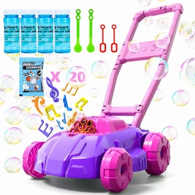 Bennol Pink and Purple Bubble Lawn Mower for Toddlers, Kids Automatic Bubble Blower Maker Machine, Outdoor Gardening Push Toys, Birthday Gifts for Preschool Baby Girls Boys