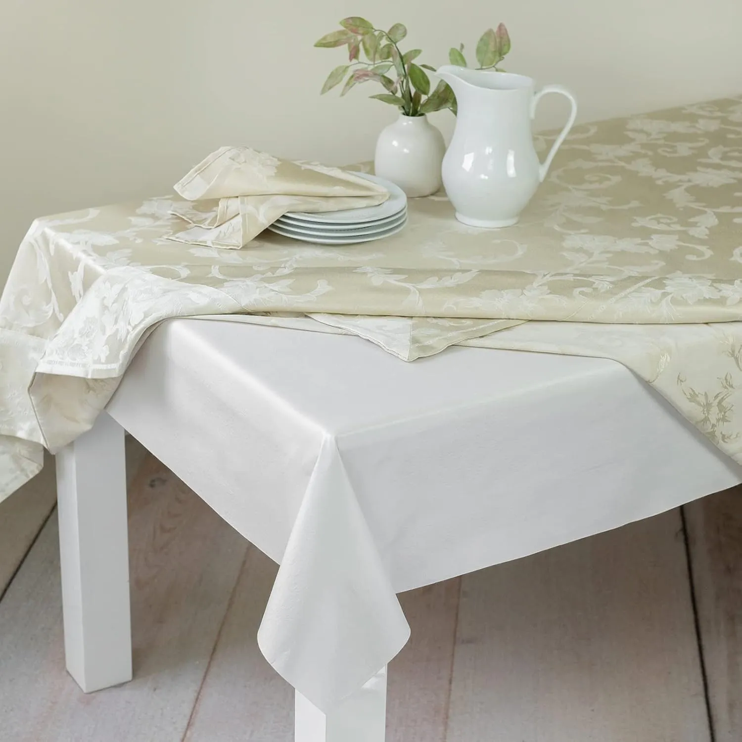Benson Mills Deluxe Heavy Duty Vinyl Table Pad, Premium Table Protector, Waterproof with Flannel Backing, Quilted Design and Customizable (Off-White, 52" X 90" Rectangular)
