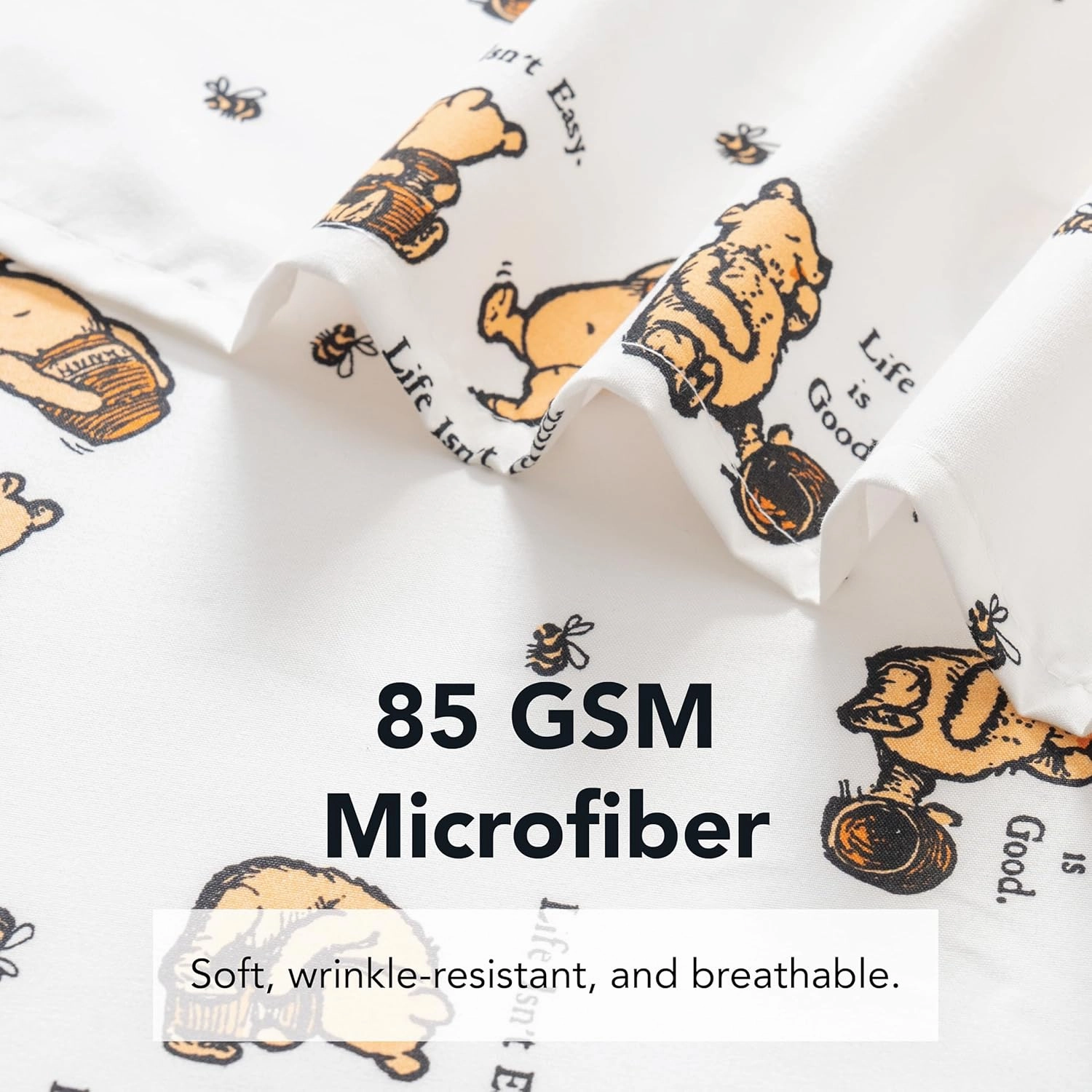 Berkshire Blanket Life is Good® Microfiber Sheets, Queen Size - 4 Pieces, Life is Good® Mini Winnie and Hunny Toss White, Cute Character Snoopy Printed Soft Microfiber Bed Sheets