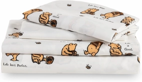Berkshire Blanket Life is Good® Microfiber Sheets, Queen Size - 4 Pieces, Life is Good® Mini Winnie and Hunny Toss White, Cute Character Snoopy Printed Soft Microfiber Bed Sheets
