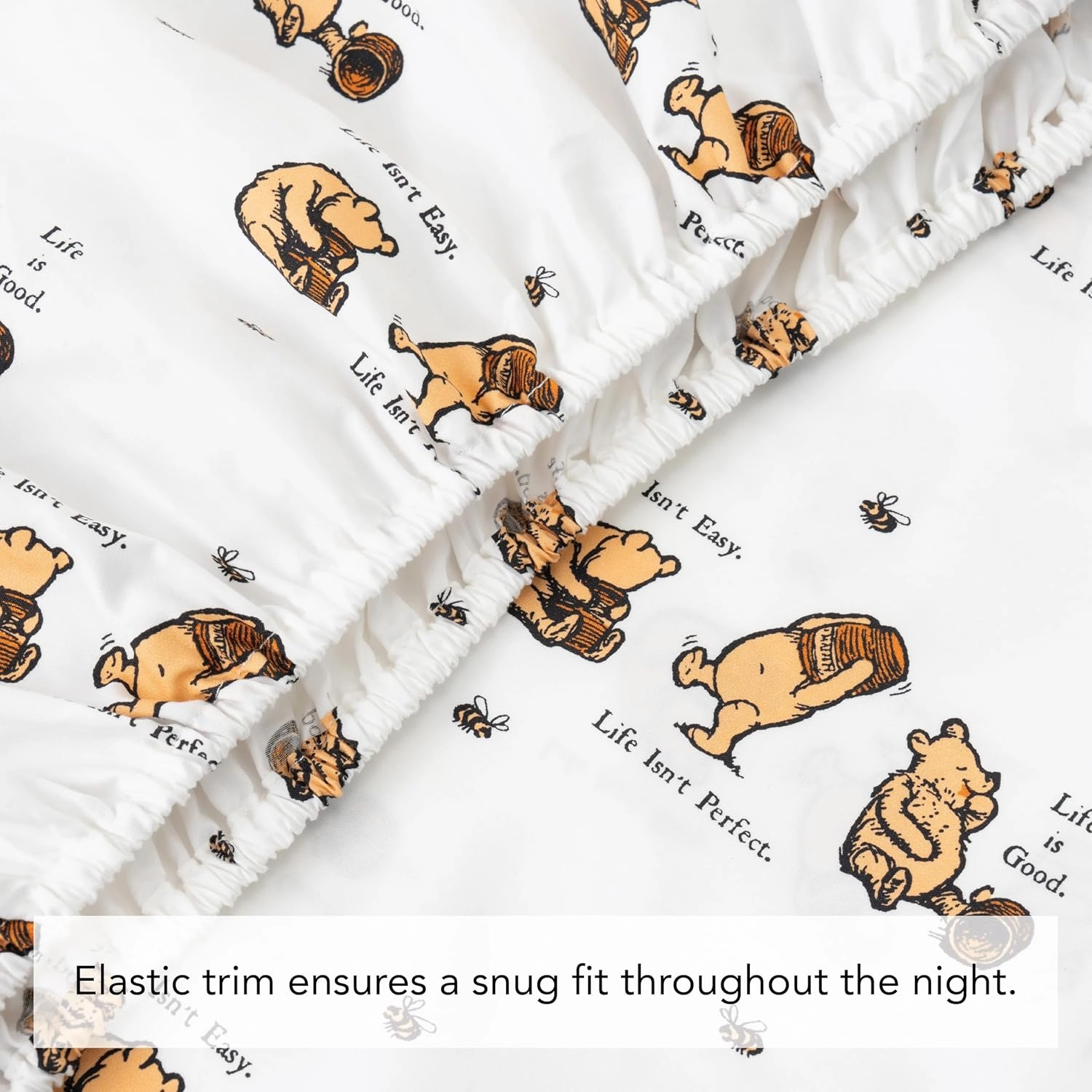 Berkshire Blanket Life is Good® Microfiber Sheets, Queen Size - 4 Pieces, Life is Good® Mini Winnie and Hunny Toss White, Cute Character Snoopy Printed Soft Microfiber Bed Sheets