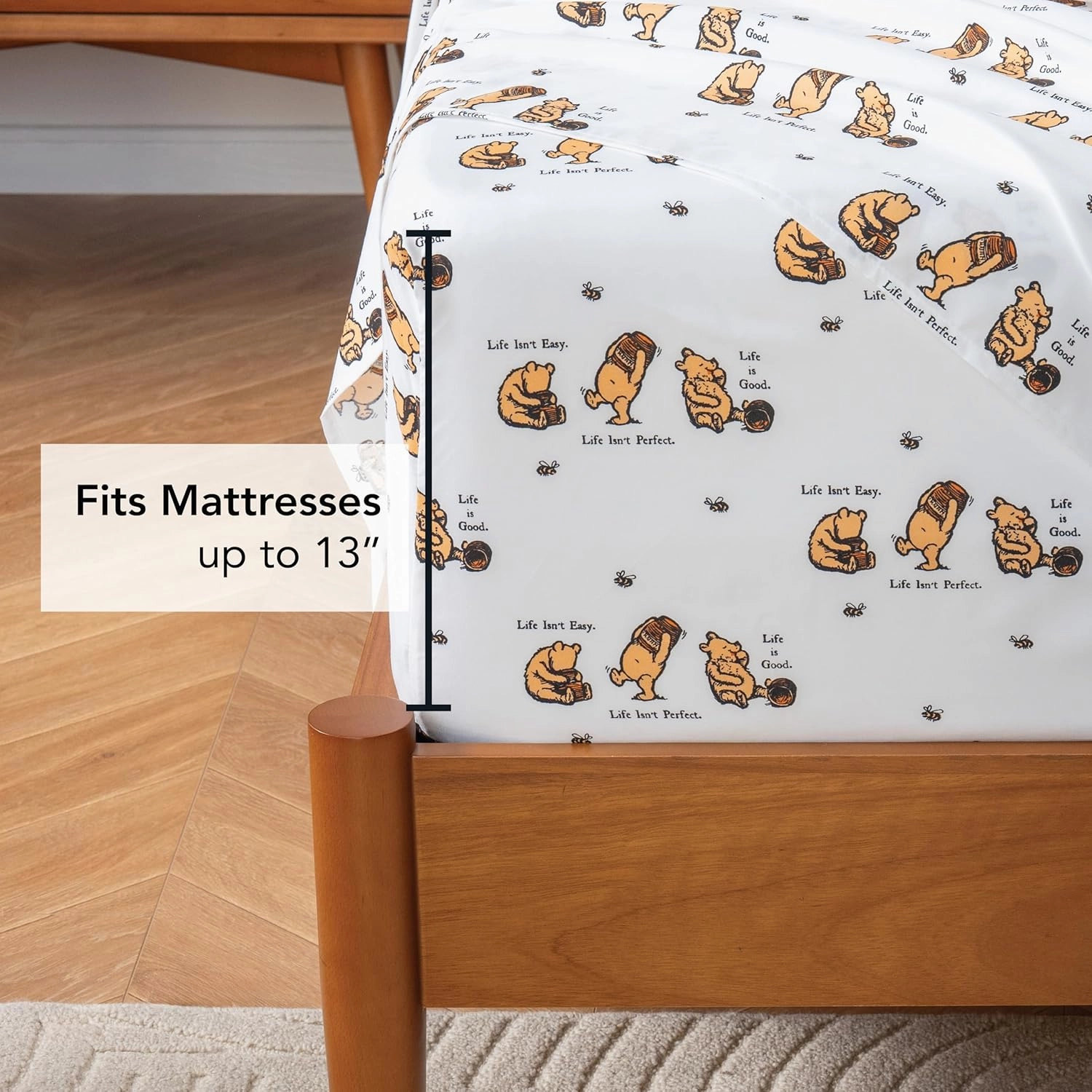 Berkshire Blanket Life is Good® Microfiber Sheets, Queen Size - 4 Pieces, Life is Good® Mini Winnie and Hunny Toss White, Cute Character Snoopy Printed Soft Microfiber Bed Sheets