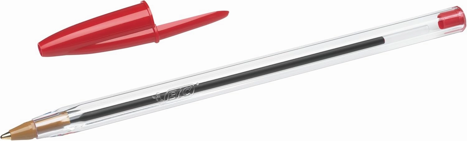 BIC Cristal Original Ballpoint Pens, Medium Point (1.0mm), Every-Day Writing Pens With Clear Barrel, Red, Box Of 50