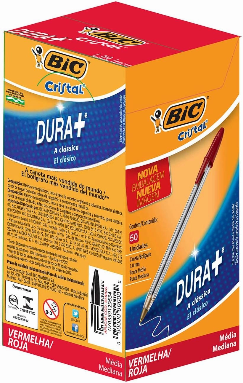 BIC Cristal Original Ballpoint Pens, Medium Point (1.0mm), Every-Day Writing Pens With Clear Barrel, Red, Box Of 50
