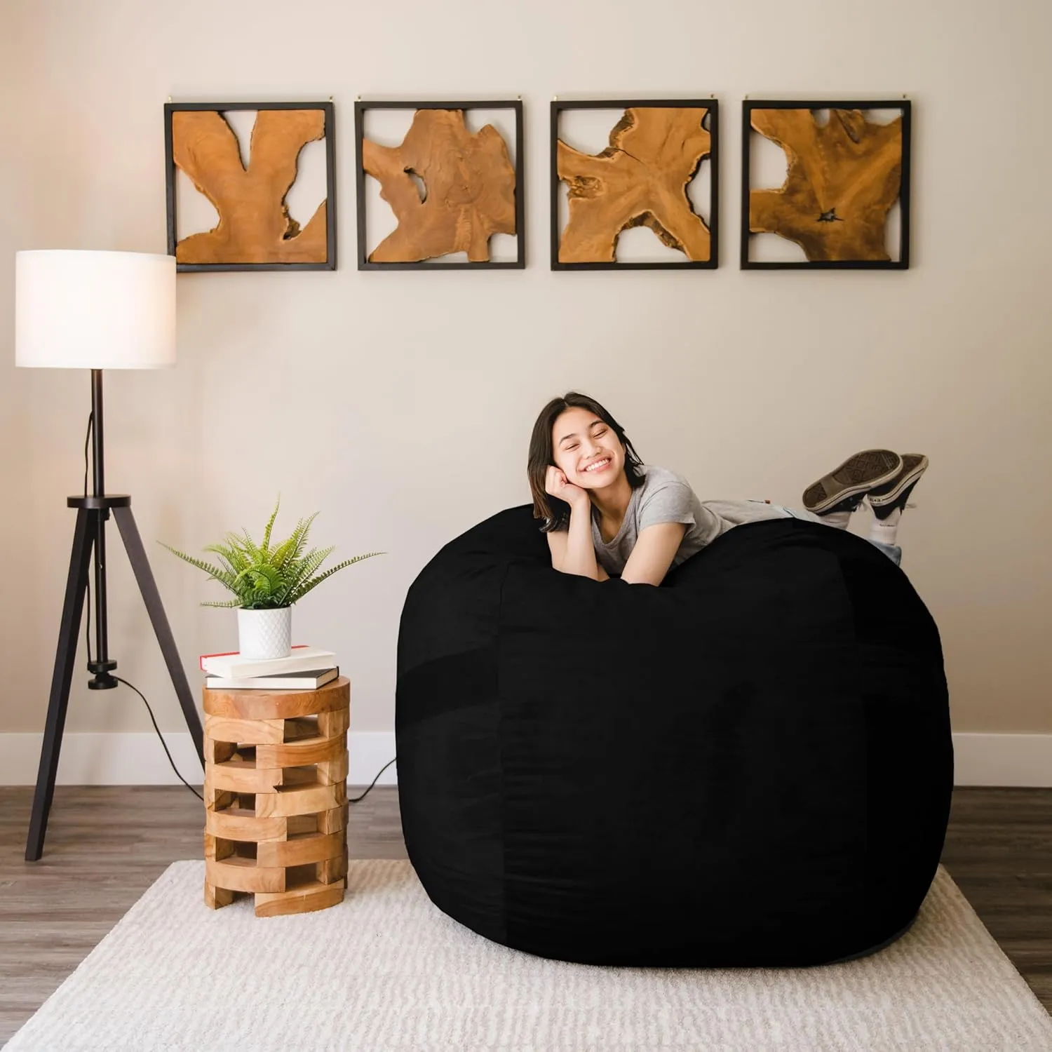 Big Joe Fuf Large Cover Only Machine Washable, Black Plush, Soft Polyester