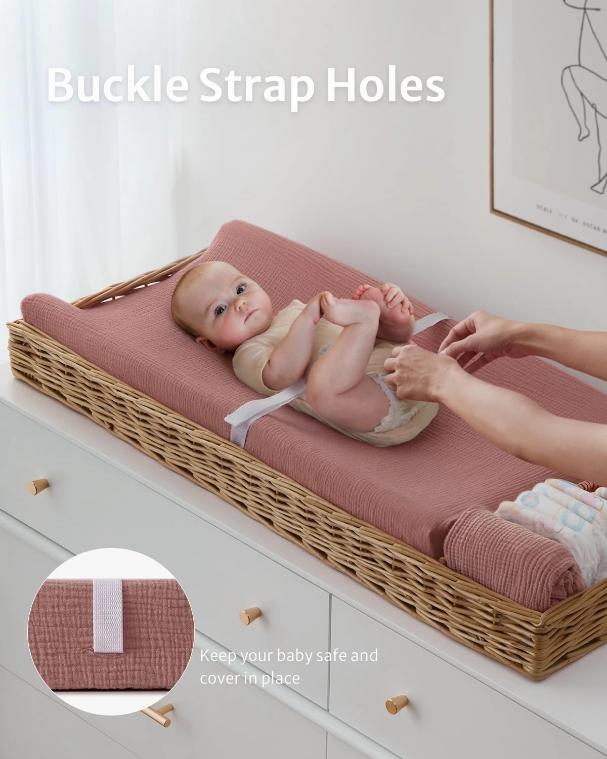 Blissful Diary Muslin Changing Pad Cover for Girls Boys, Ultra Soft Breathable Cotton, Baby Diaper Change Table Pad Covers, 2Pack (Dusty Pink&Cream)
