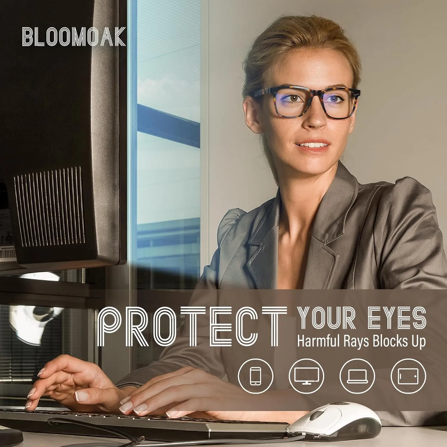 Bloomoak-99% Blue Green Light Blocking Glasses - Gaming Glasses - Anti Glare - Anti Fatigue -Suitable for Screens, Games, TVs