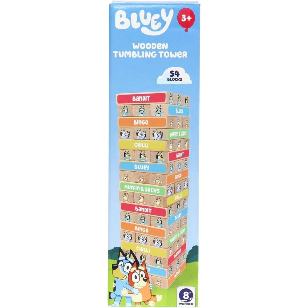 Bluey Tumbling Tower Game - 54 Colorful Wooden Blocks