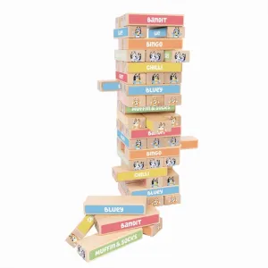 Bluey Tumbling Tower Game - 54 Colorful Wooden Blocks