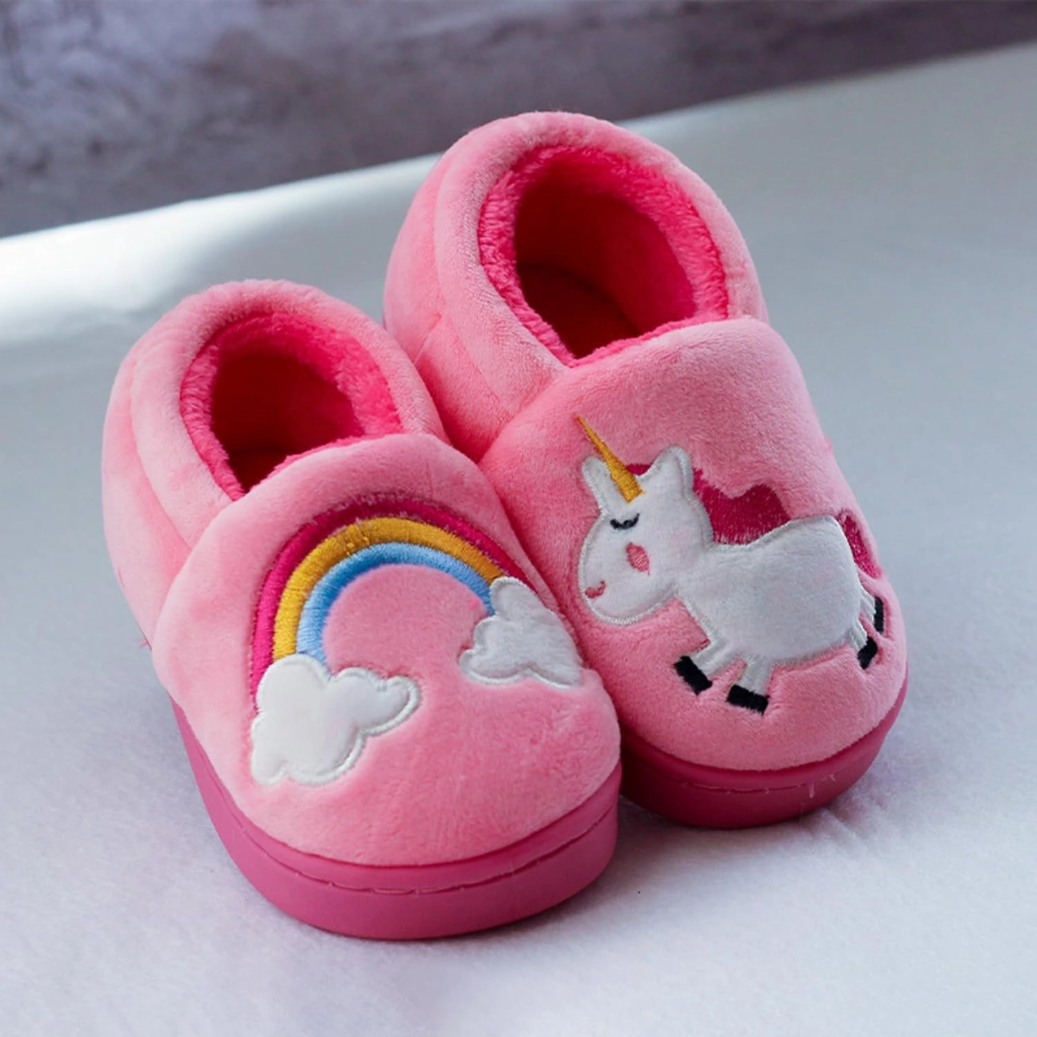 BMINFEE Garden Shoes Girls Cute Slippers Cartoon Memory Cotton Children's Plush Warm Winter Home shoes Boys Unisex Slides