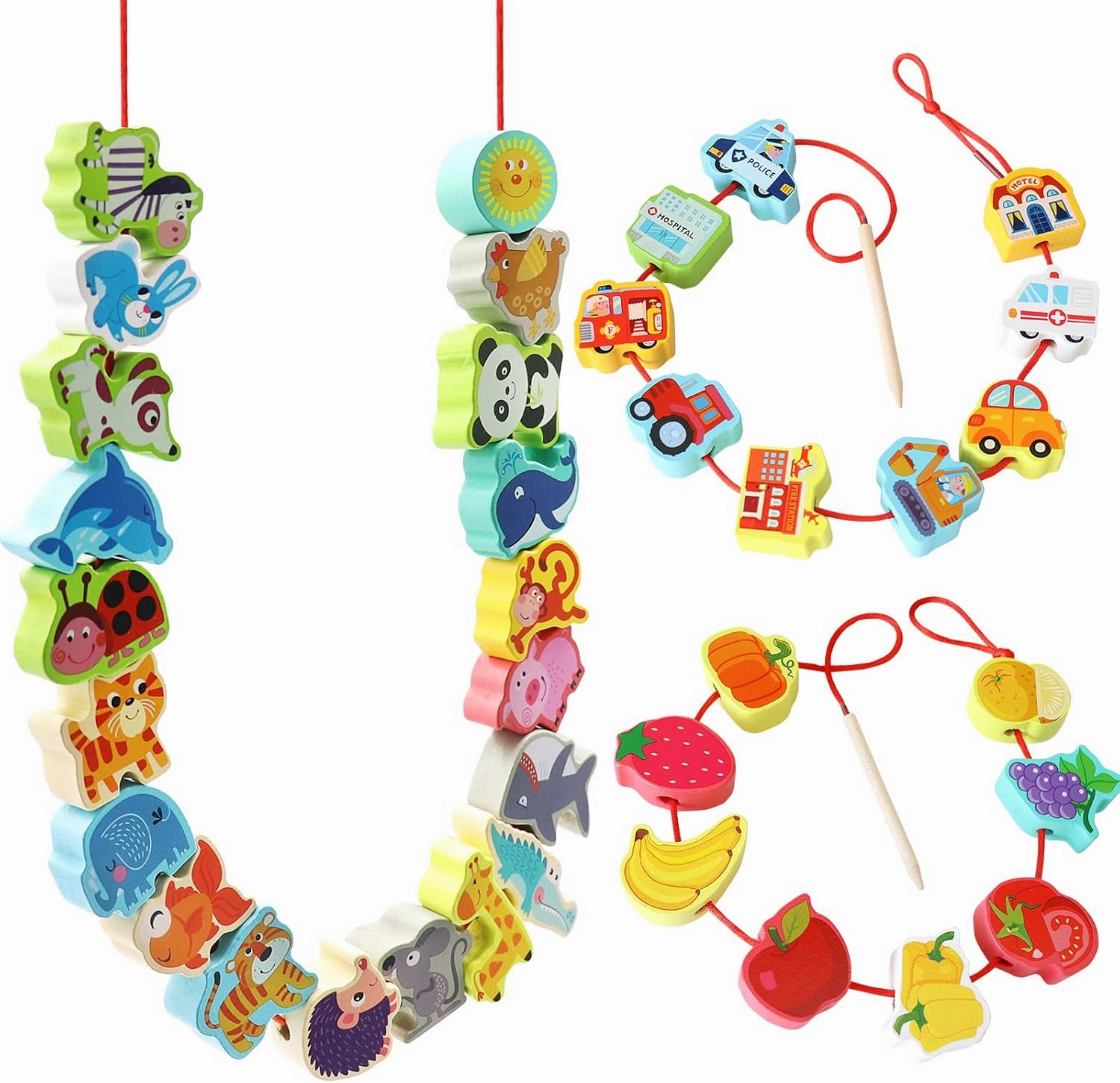 BMTOYS Wooden Lacing Beads Montessori Educationa Threading Learning Toys for 3  Year Olds Preschool Activities Stringing Toys for Boys Girls
