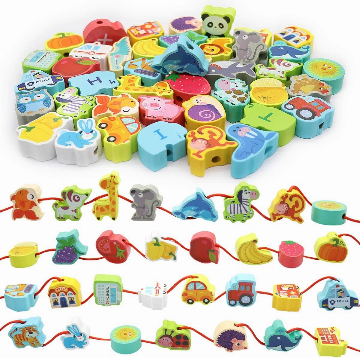 BMTOYS Wooden Lacing Beads Montessori Educationa Threading Learning Toys for 3  Year Olds Preschool Activities Stringing Toys for Boys Girls