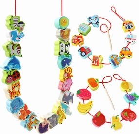BMTOYS Wooden Lacing Beads Montessori Educationa Threading Learning Toys for 3  Year Olds Preschool Activities Stringing Toys for Boys Girls