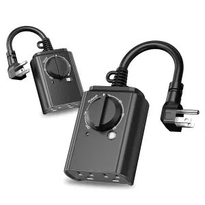 BN-LINK Outdoor Light Timer with Dusk to Dawn Sensor, Weatherproof Dual Grounded Outlets for Christmas Decorations, 15A 1/2HP ETL Listed(2 Pack)