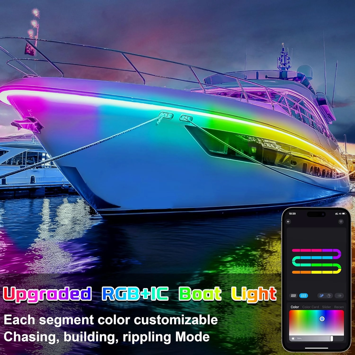 Boat LED Strip Light RGB IC, Marine LED Light Strip for Pontoon with Remote, Segment App Control Boat Light Waterproof 12V, Cool Stuff for Jon Boat, Bass Boat, Camper, RV (33ft)