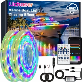Boat LED Strip Light RGB IC, Marine LED Light Strip for Pontoon with Remote, Segment App Control Boat Light Waterproof 12V, Cool Stuff for Jon Boat, Bass Boat, Camper, RV (33ft)