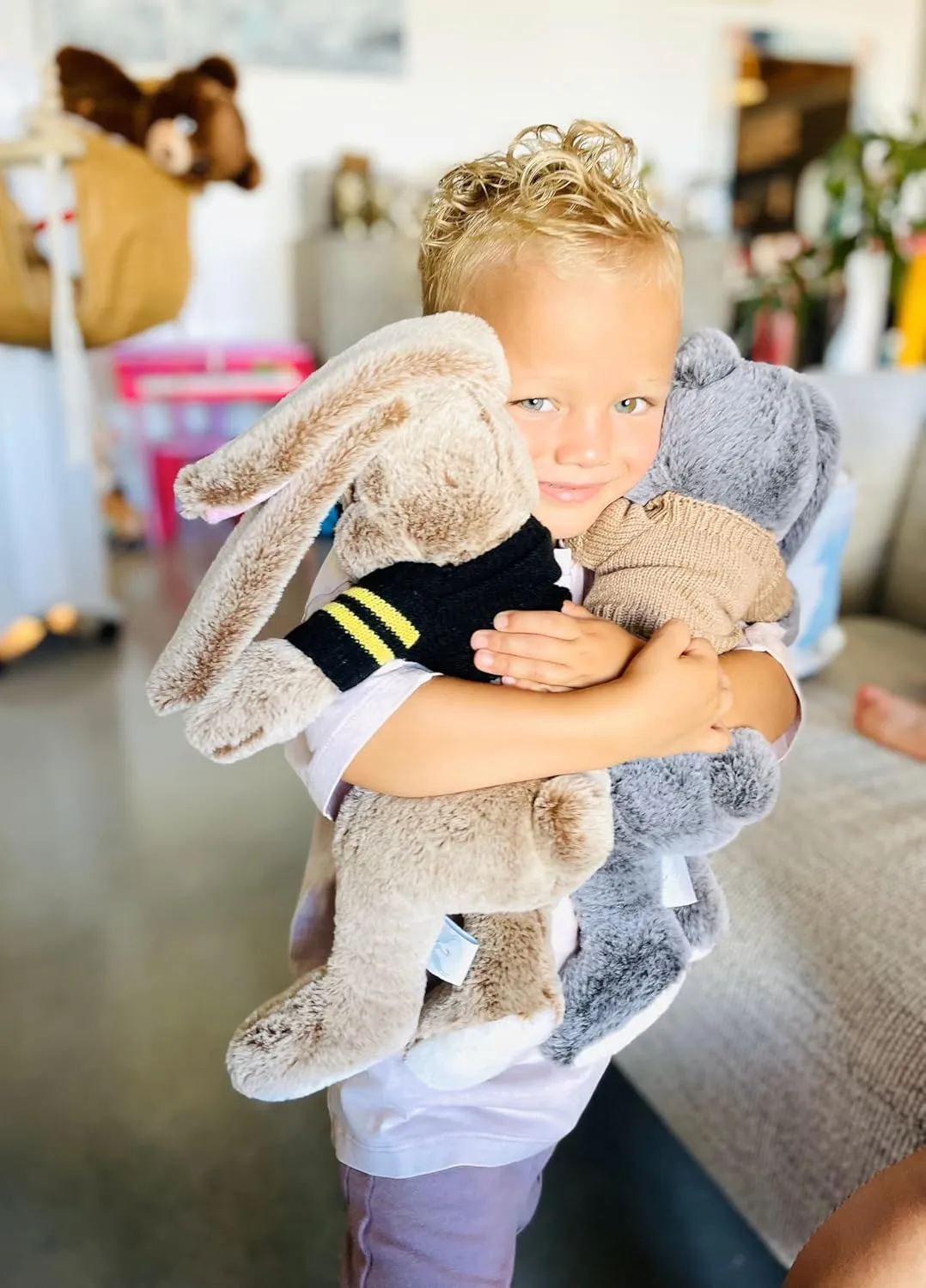 Bobo Bunny Rabbit with Sweater 16" Plush Bunny, Stuffed Animal Bunny Toy, Soft and Huggable Rabbit,Easter Bunny for Toddlers, Kids (Beige, White, Gray, Pink) (Beige)