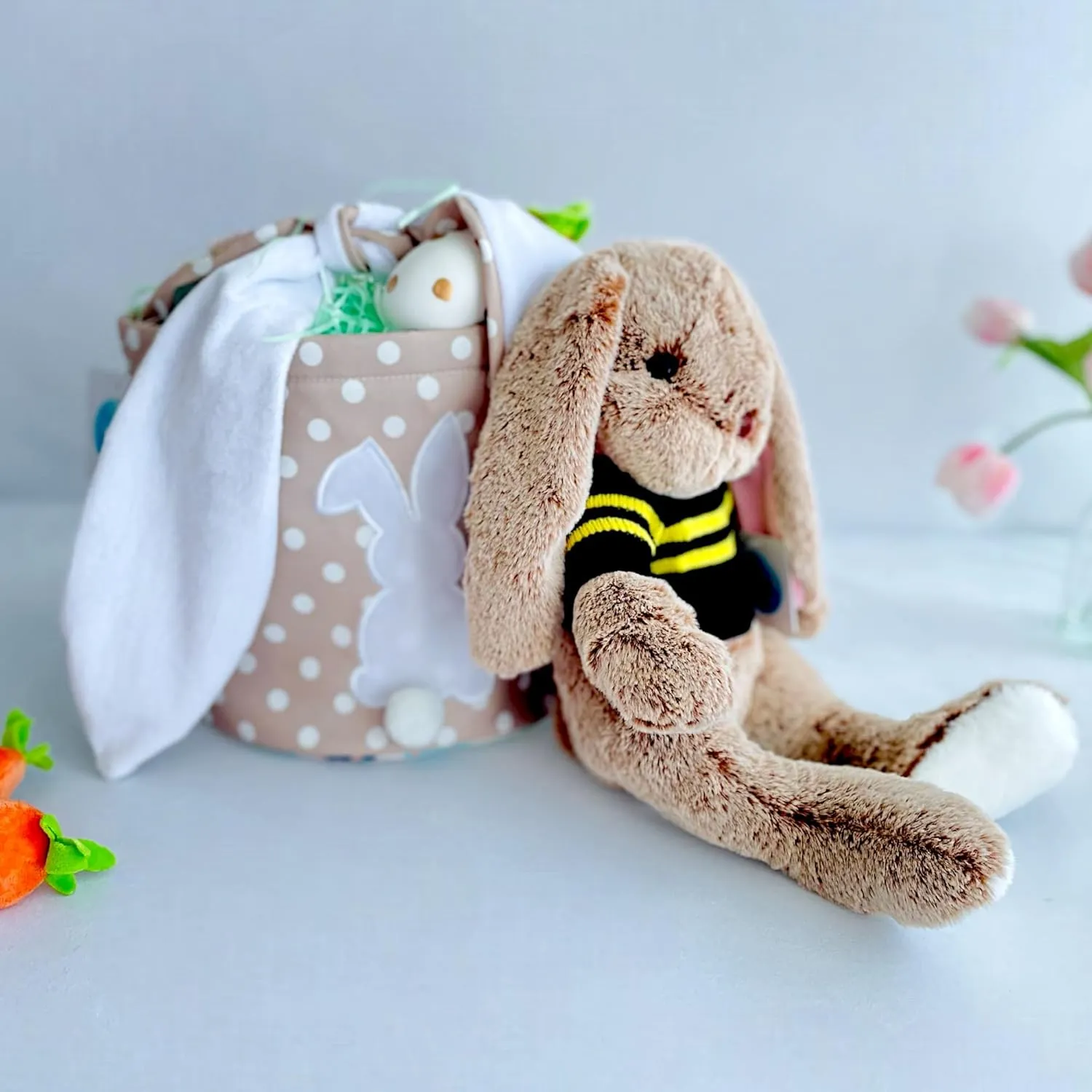 Bobo Bunny Rabbit with Sweater 16" Plush Bunny, Stuffed Animal Bunny Toy, Soft and Huggable Rabbit,Easter Bunny for Toddlers, Kids (Beige, White, Gray, Pink) (Beige)