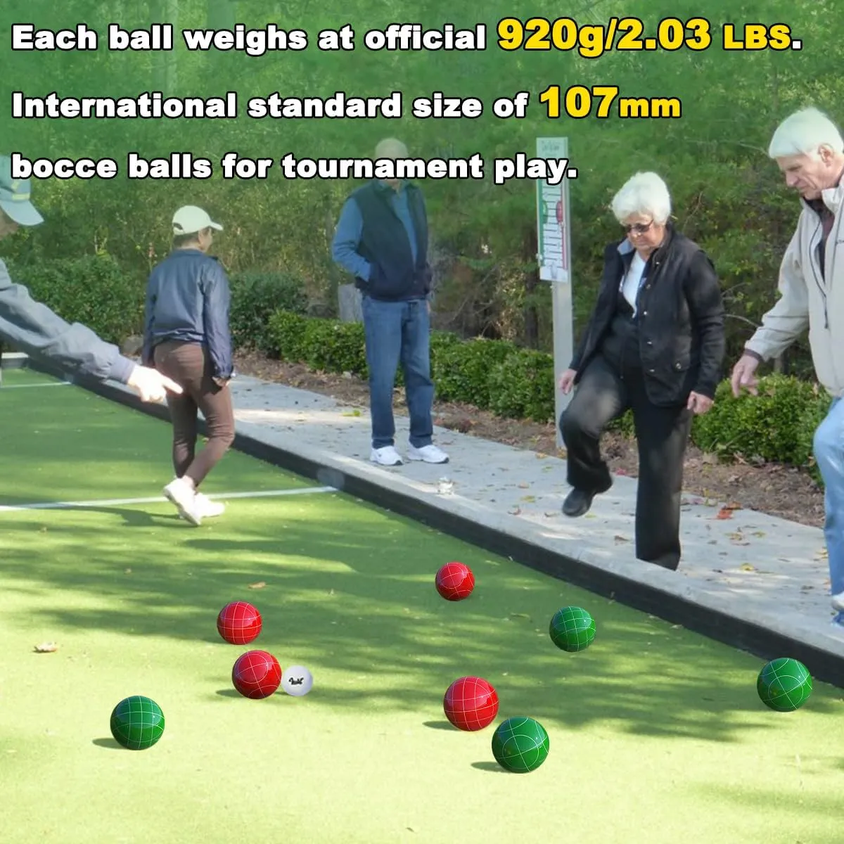 Bocce Ball Set Regulation Size and Weight for Professional Tournament, Backyard, Beach, Lawn Game with 8 Resin Bocci Balls, Pallino, Measuring Rope, Carrying Bag