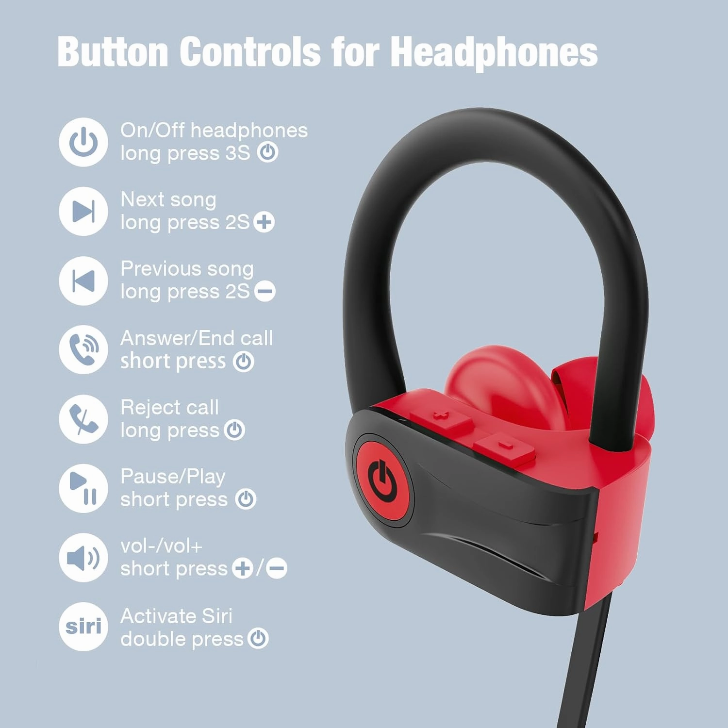 Boean Workout Headphones with Mic - Bluetooth 5.3 Technology, Stereo Sound, Deep Bass, 16 Hrs Playback, IPX7 Rating for Sports