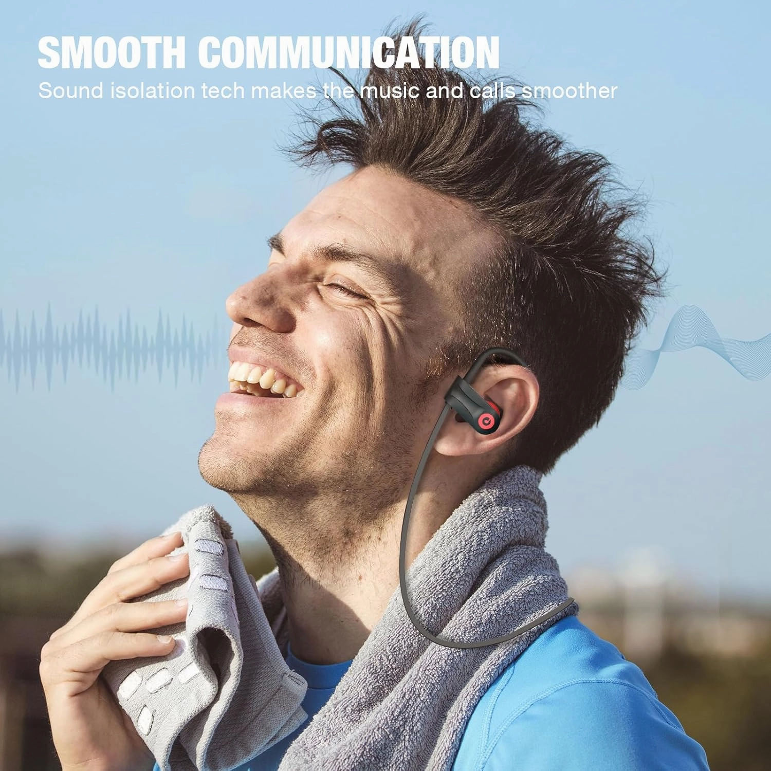 Boean Workout Headphones with Mic - Bluetooth 5.3 Technology, Stereo Sound, Deep Bass, 16 Hrs Playback, IPX7 Rating for Sports
