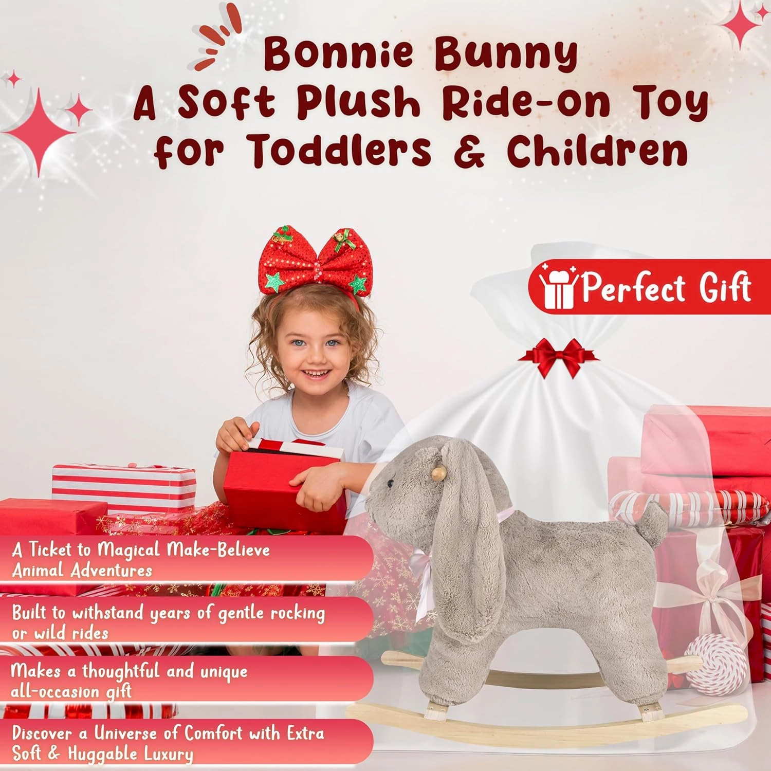 Bonnie Bunny Ride On Toy with Big Floppy Ears, Stuffed Animal Rockers for 18  Month Old Infants and Toddlers, Stuffed Rocking Animal Child Rocking Toy (Bonnie Bunny) Forest & Twelfth