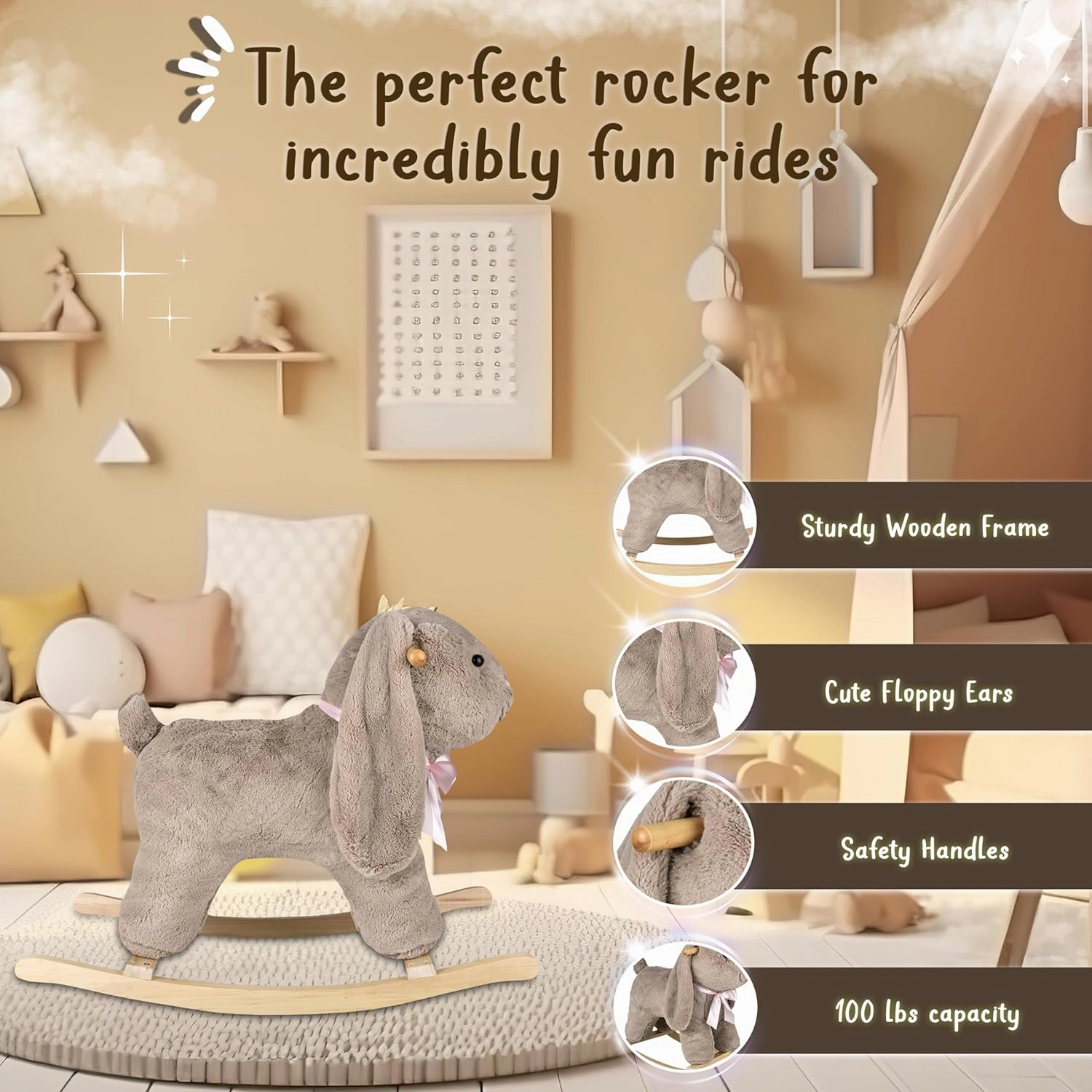 Bonnie Bunny Ride On Toy with Big Floppy Ears, Stuffed Animal Rockers for 18  Month Old Infants and Toddlers, Stuffed Rocking Animal Child Rocking Toy (Bonnie Bunny) Forest & Twelfth