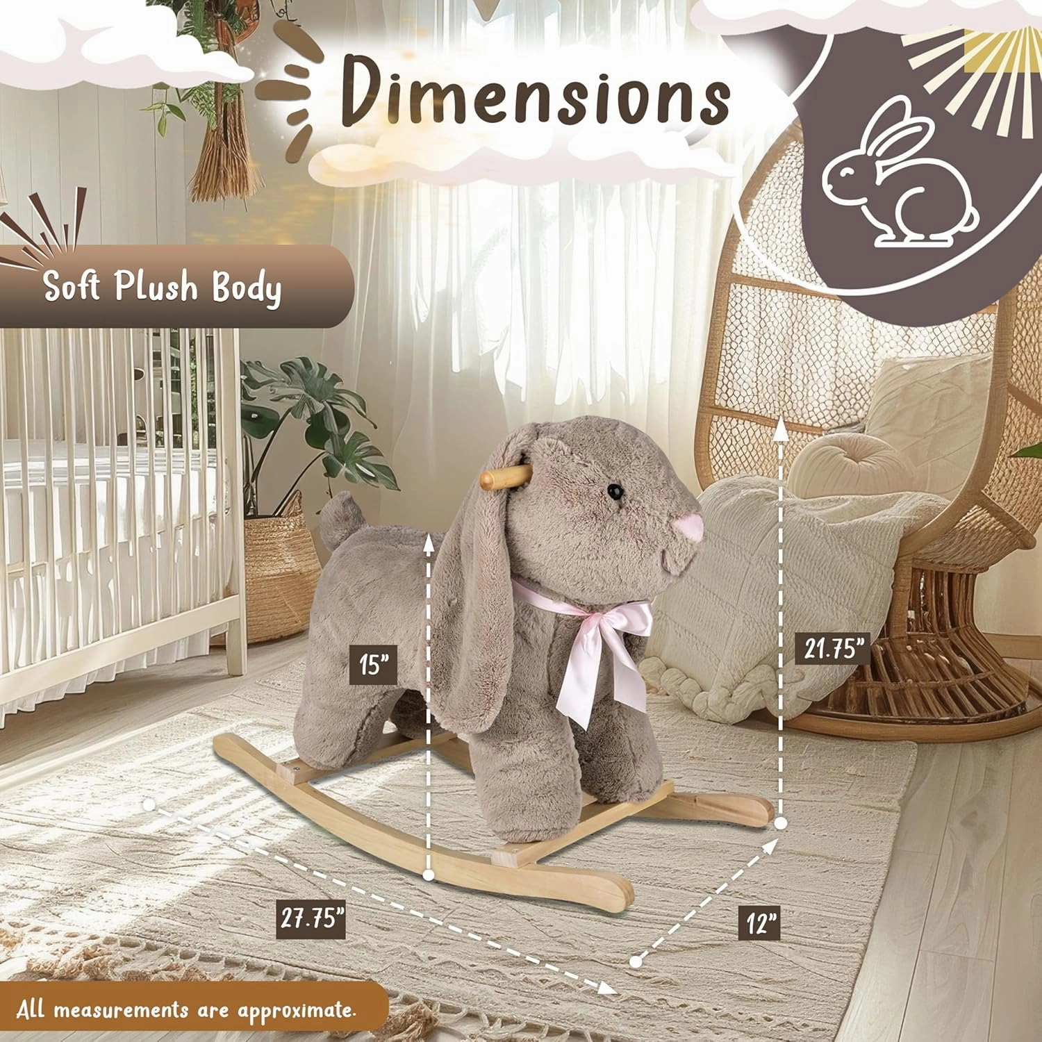 Bonnie Bunny Ride On Toy with Big Floppy Ears, Stuffed Animal Rockers for 18  Month Old Infants and Toddlers, Stuffed Rocking Animal Child Rocking Toy (Bonnie Bunny) Forest & Twelfth