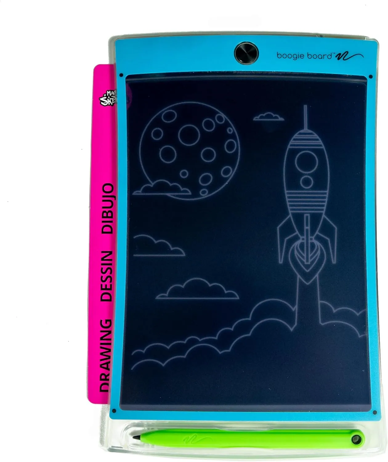 Boogie Board Travel Magic Sketch Colorburst Drawing Pad, Green Stylus, 3 Double-Sided Templates for Drawing, Writing, and Tracing, Ages 4  - Blue Bezel