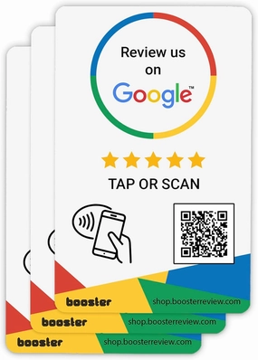 Booster for Google Review Tap Cards from Booster Review - Tap for Instant Reviews - Compatible with All Phones - Smart Tap Reusable NFC & QR - Boost Business Reviews (3-Pack)