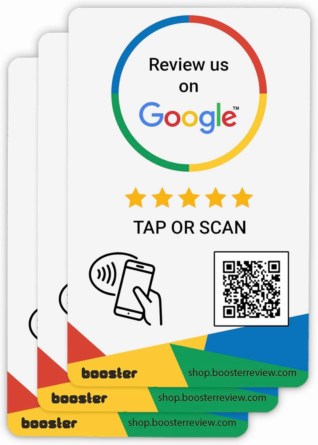 Booster for Google Review Tap Cards from Booster Review - Tap for Instant Reviews - Compatible with All Phones - Smart Tap Reusable NFC & QR - Boost Business Reviews (3-Pack)