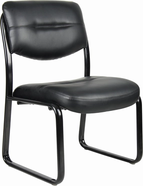 Boss Office Products Leather Sled Base Side Chair in Black