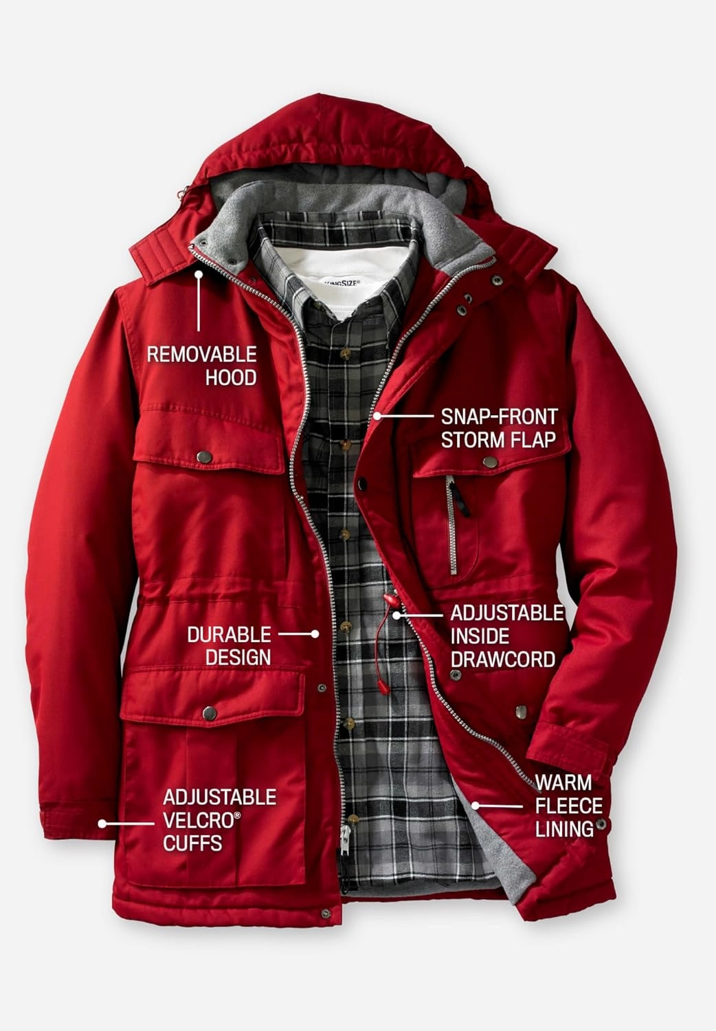 Boulder Creek by KingSize Men's Big & Tall Fleece-Lined Parka With Detachable Hood And 6 Pockets