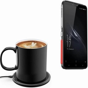 BoxWave Charger Compatible with Elephone Soldier - HottieMug with Wireless PowerDisc Charger (15W), Qi Mug Warmer Coffee Desktop - Jet Black