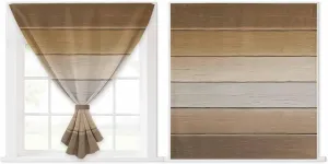 Brown Beige Self Adhesive Blackout Curtains with Tiebacks,Portable Rod Pocket Living Room Darkening Curtains,Farmhouse Vintage Gradient Wooden Grain Thermal Insulated Windows Cover,47Wx54H