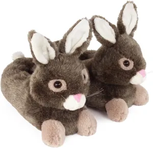 Brown Bunny Rabbit Slippers for Women and Men - Fuzzy Plush Animal Slippers for Adults