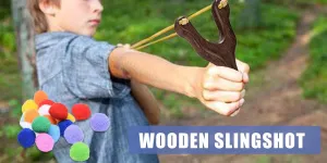 Brown Color Wooden Hunting Slingshot with Cotton Ammo for Catapult Game,Hunting-for Kids Children Adults