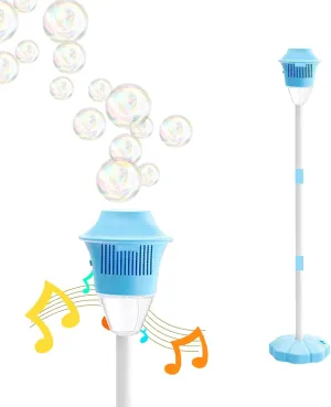 Bubble Lantern Machine, Rechargeable Outdoor Stand Up Bubble Machine with Night Light and Music, Adjustable Automatic Bubble Maker for Wedding Birthday Picnic Camping Party (Blue)