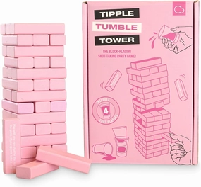 Bubblegum Stuff - Tipple Tumble Tower - The Ultimate Drinking and Dares Block-Stacking Game - Includes 54 Pink Blocks and 4 Shot Glasses - Ages 18 