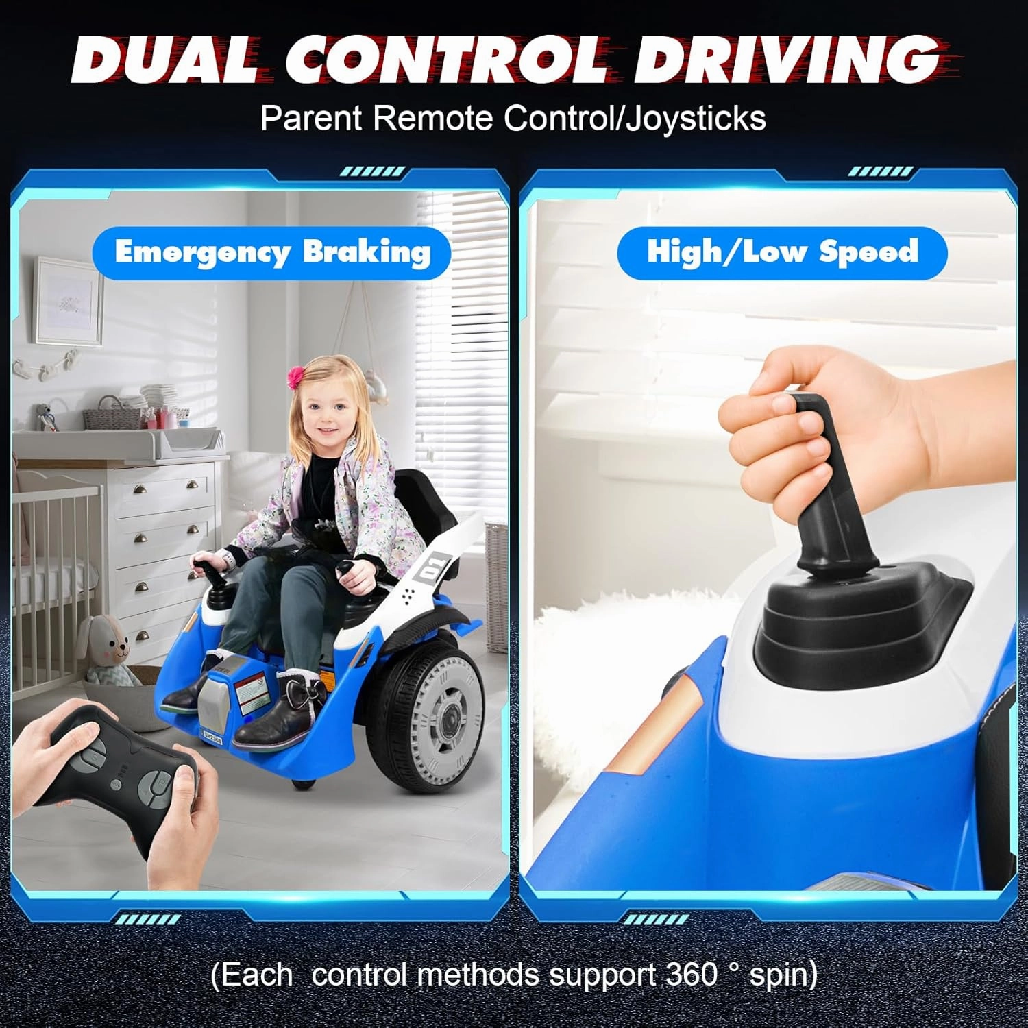 Bumper Car, JOYRACER 24V Electric Ride on Bumping Car Toy W/Parent Remote Control, 3 Speeds, Bluetooth Music, 360 Degree Spin Ride On Toys for Kids Boys Girls
