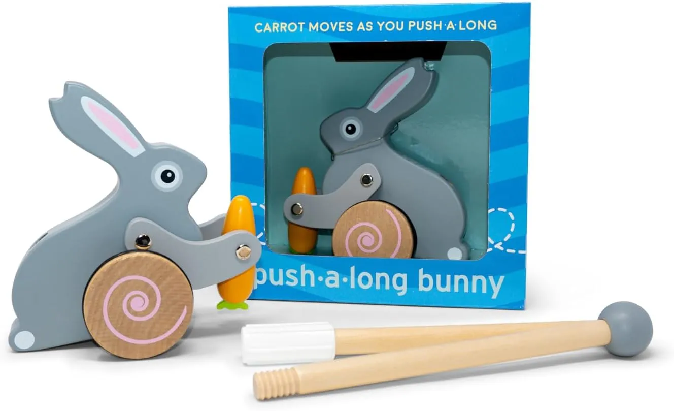 Bunny Push Toy by Jack Rabbit Creations- Wooden Push- Along Rabbit for Early Walking, Balance and Motor Skills Development- Eco-Friendly Montessori Toy for Toddlers & Babies Ages 1 