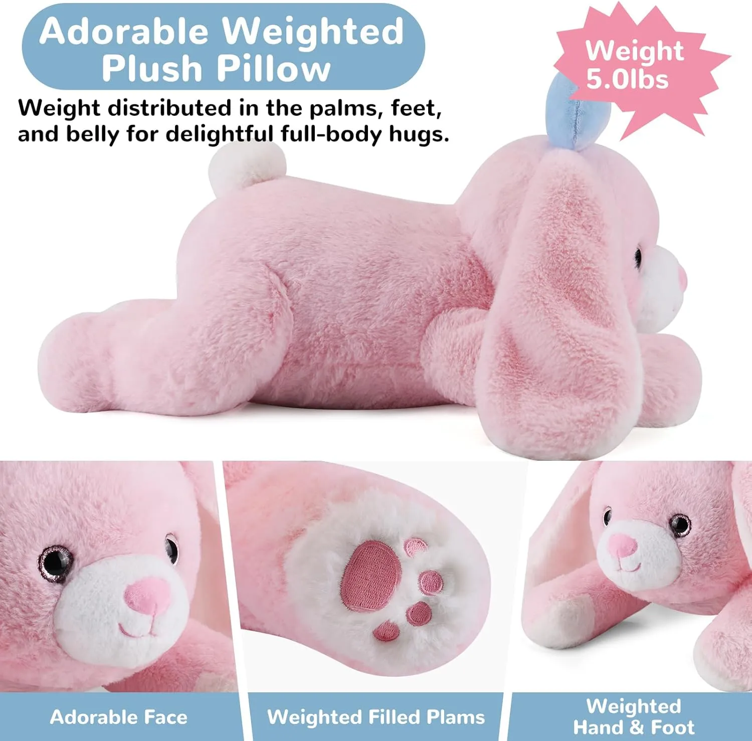 Bunny Weighted Stuffed Animals - 28 Inch 5.0 Pounds Weighted Plushies Rabbit - Large Plush Bunny Stuffed Animals Pillow - Cute Plush Toys Gifts for Kids & Adults