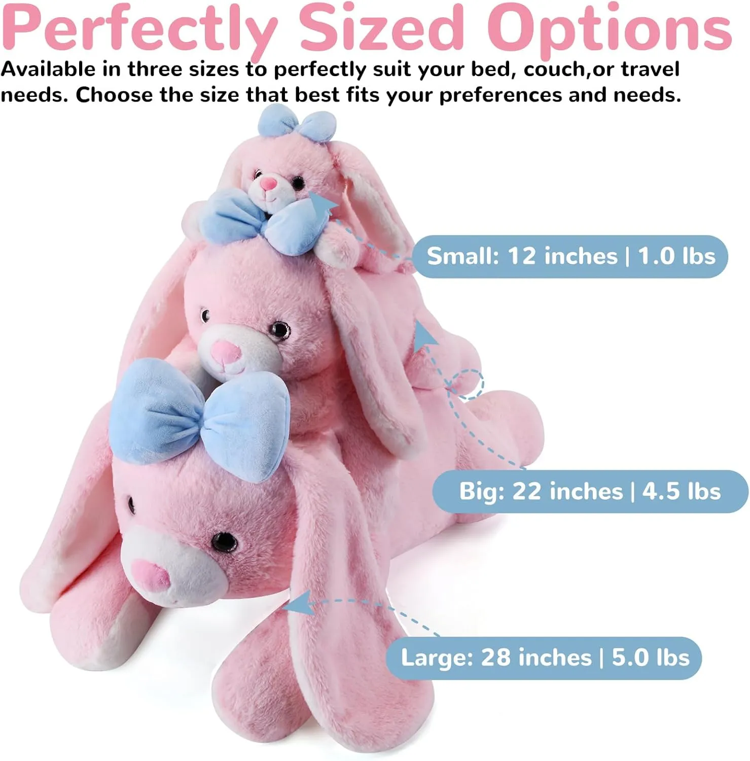Bunny Weighted Stuffed Animals - 28 Inch 5.0 Pounds Weighted Plushies Rabbit - Large Plush Bunny Stuffed Animals Pillow - Cute Plush Toys Gifts for Kids & Adults