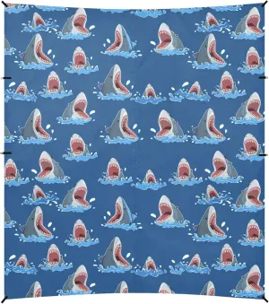 Burbuja Cartoon Sharks Beach Canopy Windproof Beach Tent Sun Shade with 4 Sandbags & Sand Shovel, Portable Sun Shelter for Family Camping Picnic
